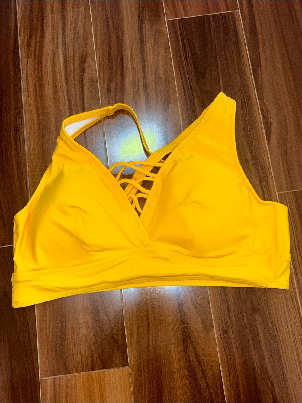 Size 1 Torrid wireless XO triangle Strappy yellow bikini top